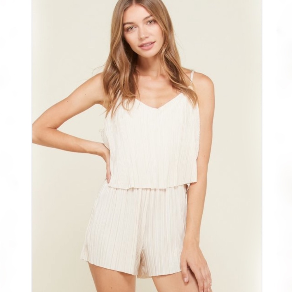 LAST ONE!! (Large) Champagne Pleated Satin Romper - Picture 9 of 14